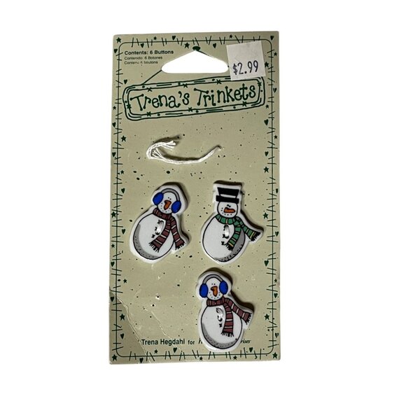 Trena's Trinkets Other - Vintage 1997 Trena’s Trinkets Snowman Buttons Set of 3 NEW Old Stock